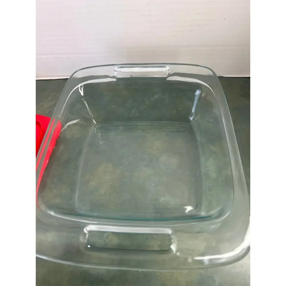Pyrex 8x8 Glass Baking Dish C-222 w/ Red Lid 2 Qt USA Oven Safe Food Storage
